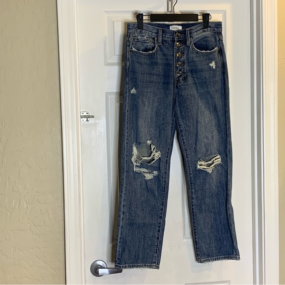 Pistola Distressed Straight Leg Button Fly High Rise Jeans Size 27 - Picture 3 of 9
